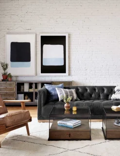 Afia Leather Sofa, Distressed Black
