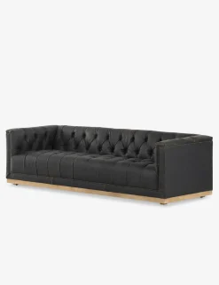 Afia Leather Sofa, Distressed Black
