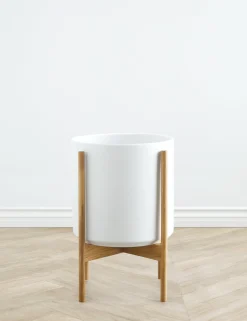 Ceramic Planter Pot + Teak Stand by LBE Design