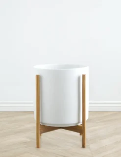 Ceramic Planter Pot + Teak Stand by LBE Design