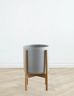 Ceramic Planter Pot + Teak Stand by LBE Design