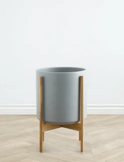 Ceramic Planter Pot + Teak Stand by LBE Design