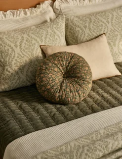 Fransen Linen Cotton Tufted Round Pillow
