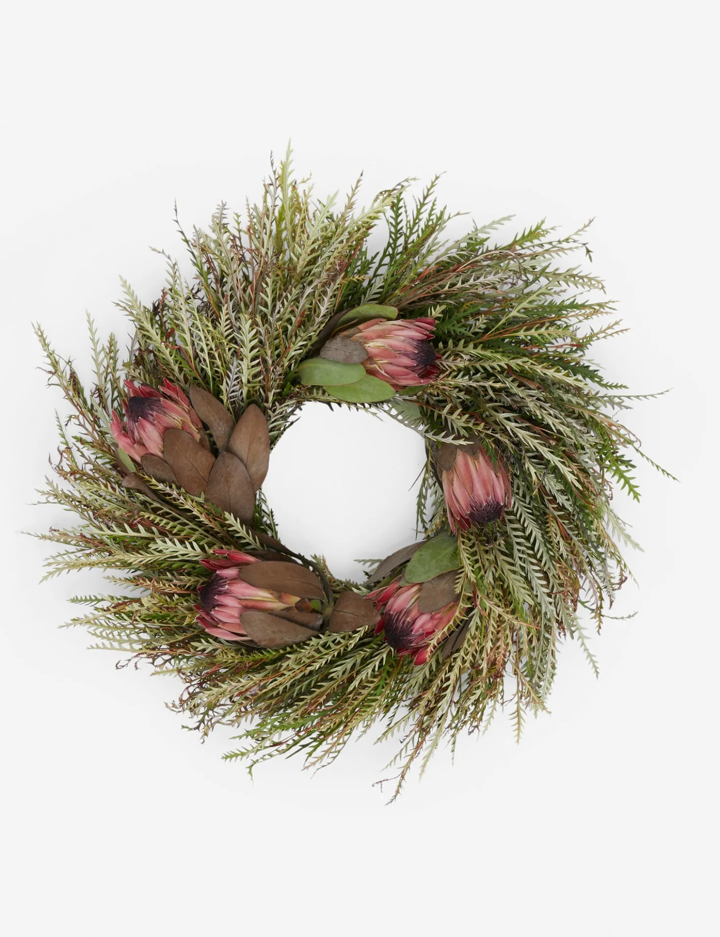 Fresh Handmade Grevillea and Pink Ice Protea Wreath