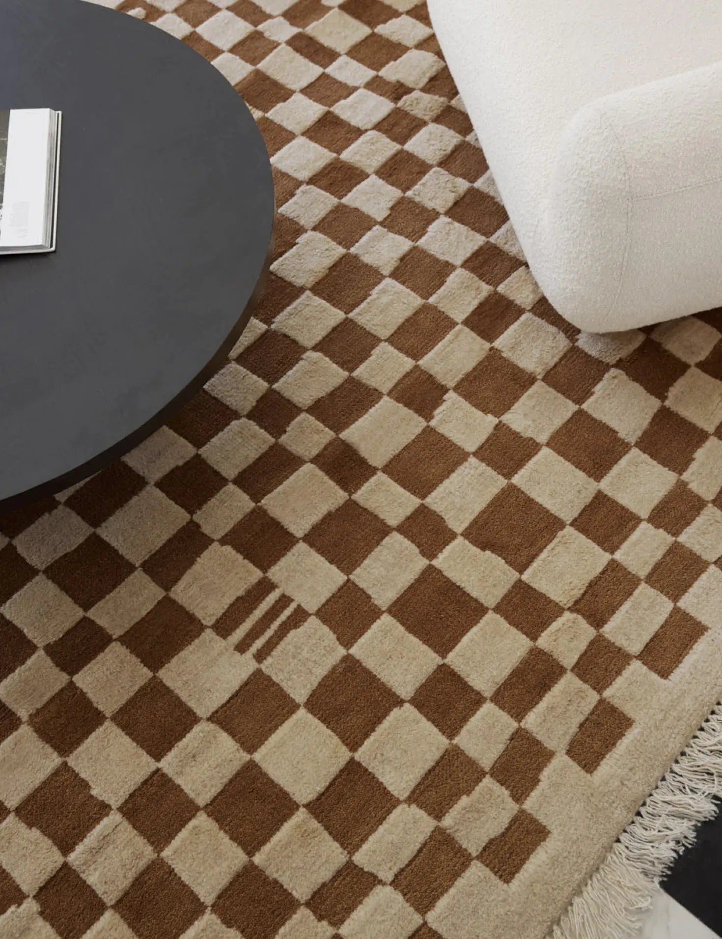 Irregular Checkerboard Hand-Knotted Wool Rug by Sarah Sherman Samuel