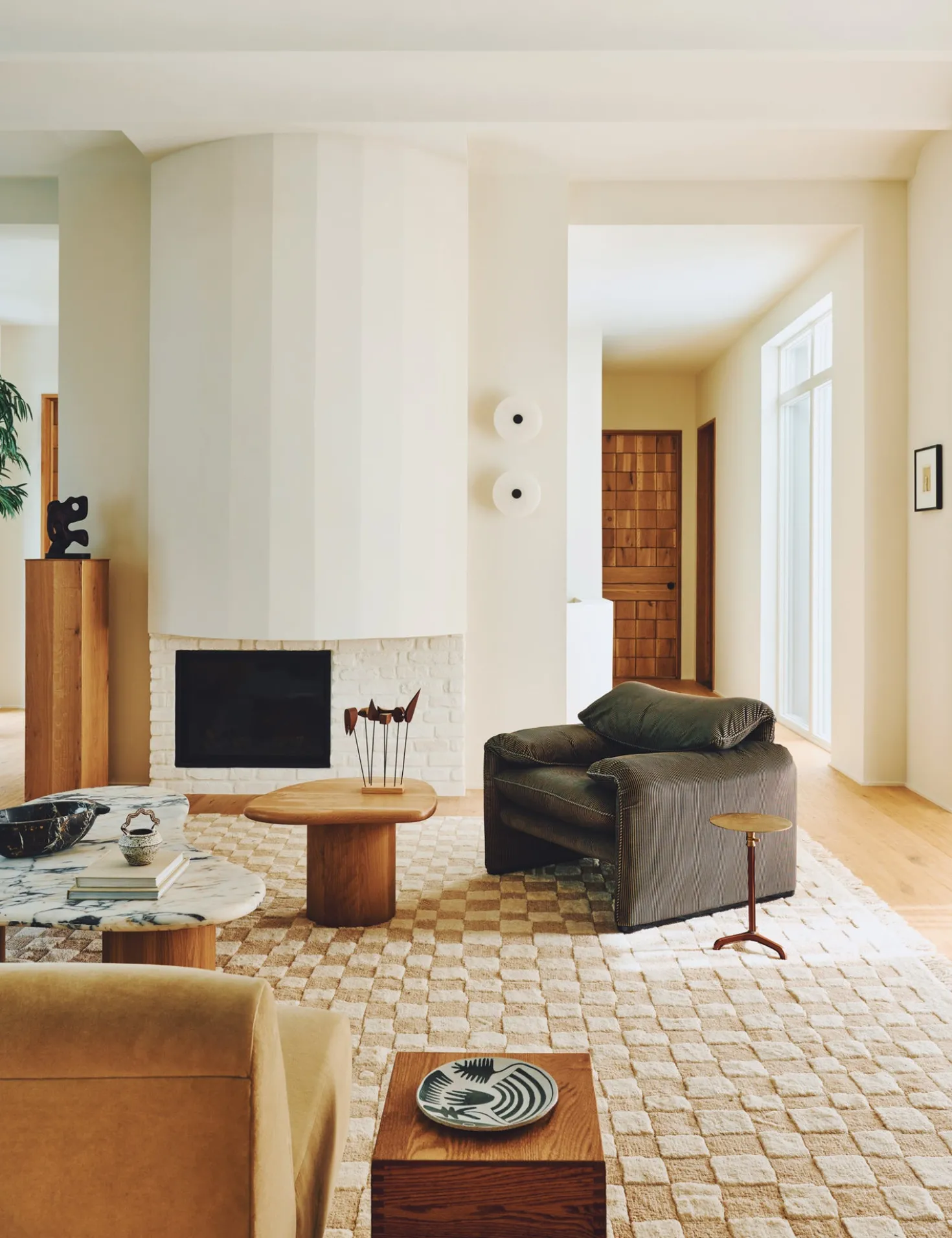 Irregular Checkerboard Hand-Knotted Wool Rug by Sarah Sherman Samuel