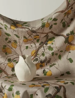Lemon Birds Flax Linen Fabric by Nathan Turner