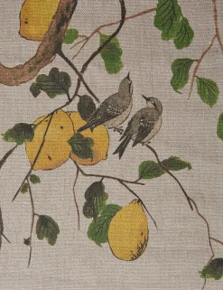Lemon Birds Flax Linen Fabric by Nathan Turner
