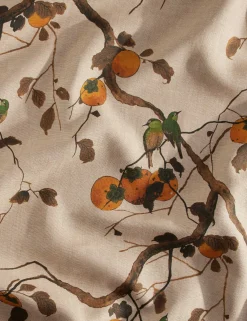 Persimmon Birds Flax Linen Fabric by Nathan Turner