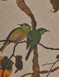 Persimmon Birds Flax Linen Fabric by Nathan Turner
