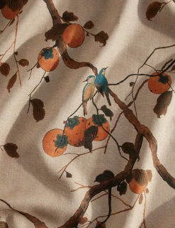 Persimmon Birds Flax Linen Fabric by Nathan Turner