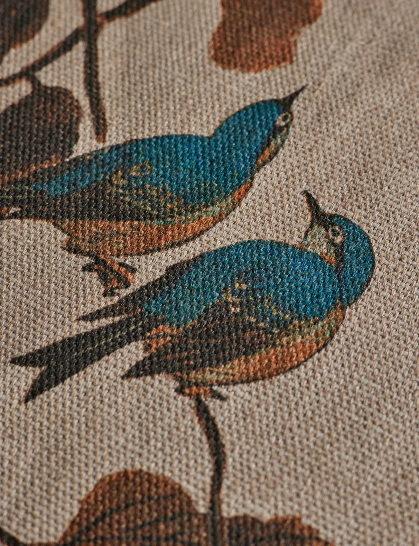 Persimmon Birds Flax Linen Fabric by Nathan Turner