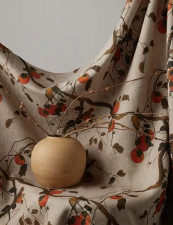 Persimmon Birds Flax Linen Fabric by Nathan Turner