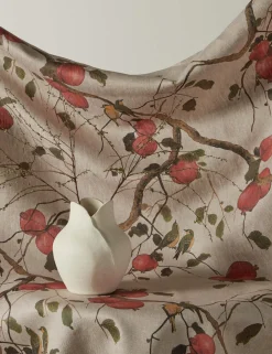 Pomegranate Birds Flax Linen Fabric by Nathan Turner