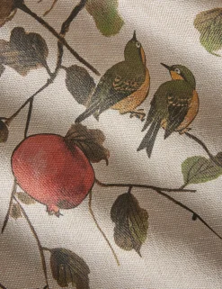 Pomegranate Birds Flax Linen Fabric by Nathan Turner