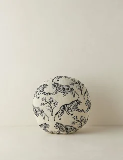 Tiger Jacquard Round Pillow by Sarah Sherman Samuel