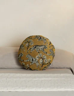Tiger Jacquard Round Pillow by Sarah Sherman Samuel