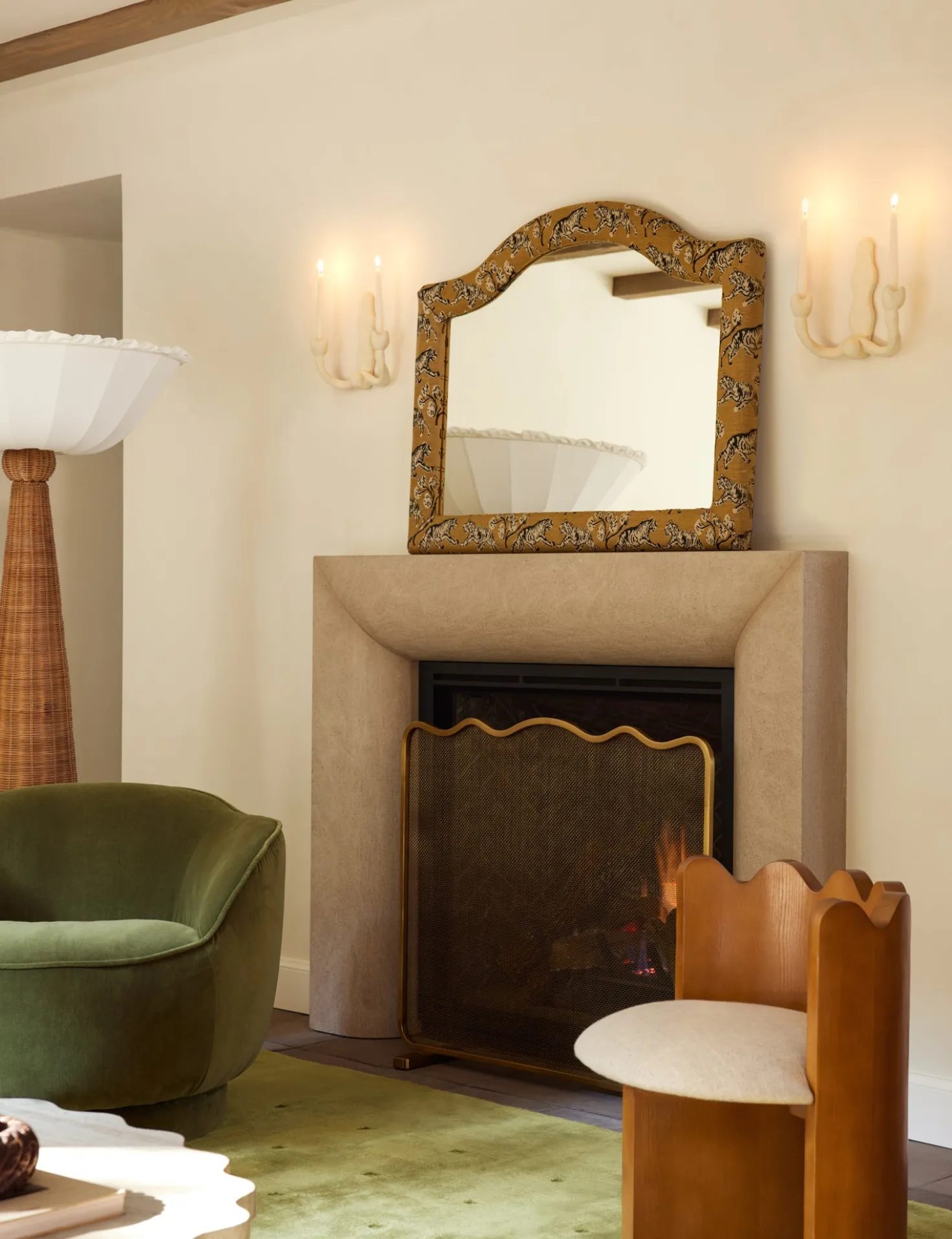 Tiger Upholstered Mantel Mirror by Sarah Sherman Samuel