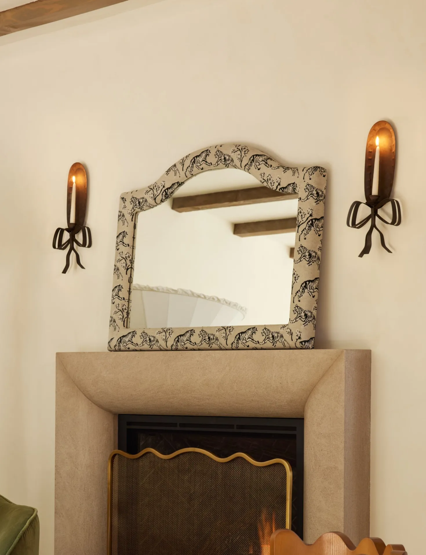 Tiger Upholstered Mantel Mirror by Sarah Sherman Samuel