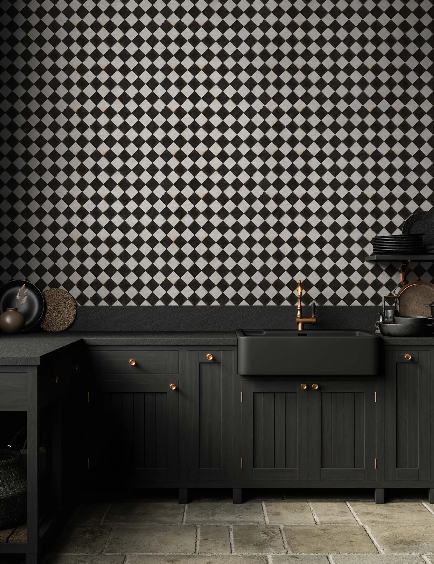 Vintage Check Textured Peel + Stick Wallpaper by Jeremiah Brent