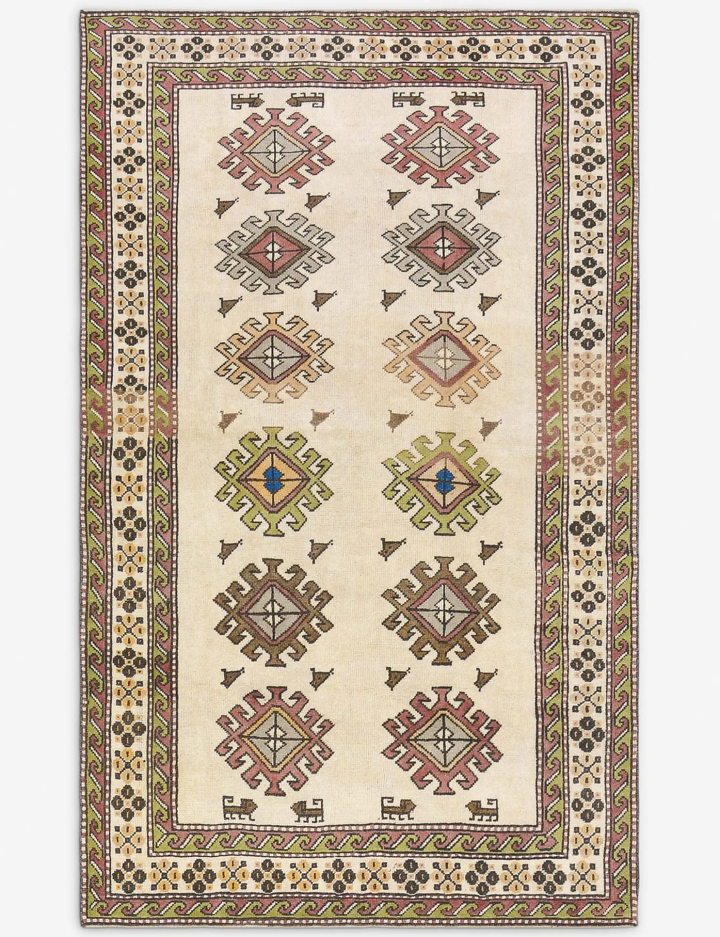 Vintage Turkish Hand-Knotted Wool Rug No. 485, 5' x 8' 3"